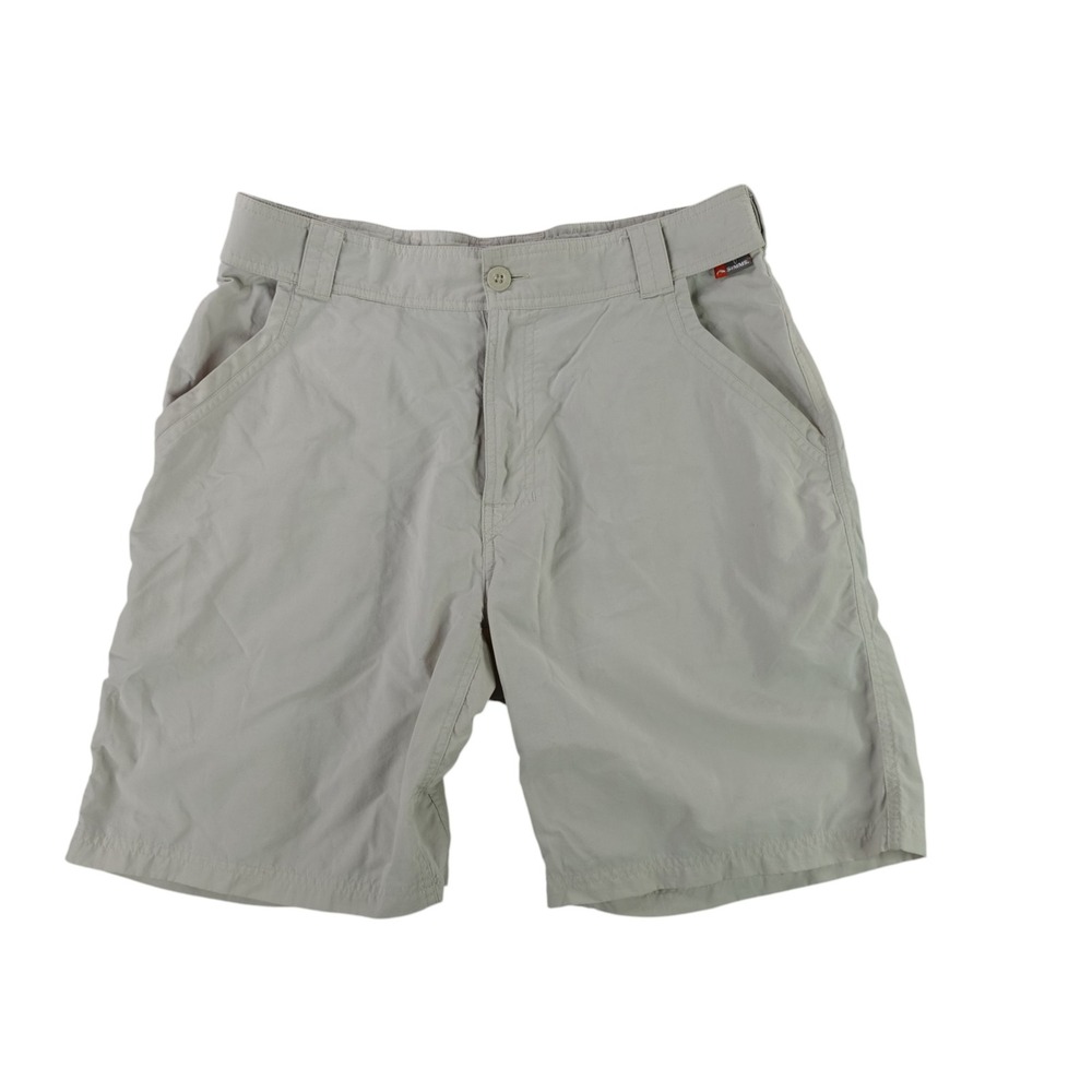 Simms Fishing Shorts Mens Medium Khaki Nylon Lightweight Quick Dry Outdoor 10682
